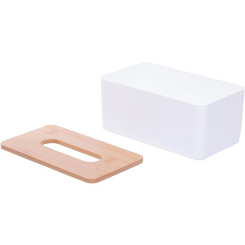 Basicwise Bamboo Removable Top Lid Rectangular Tissue box