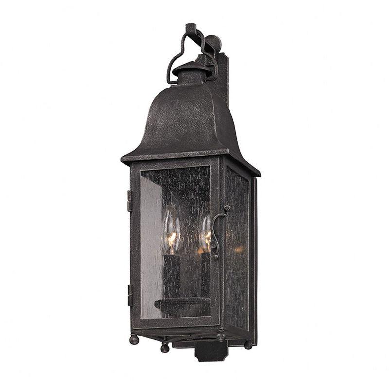 Aged Pewter Iron 2-Light Outdoor Wall Lantern with Clear Seeded Glass