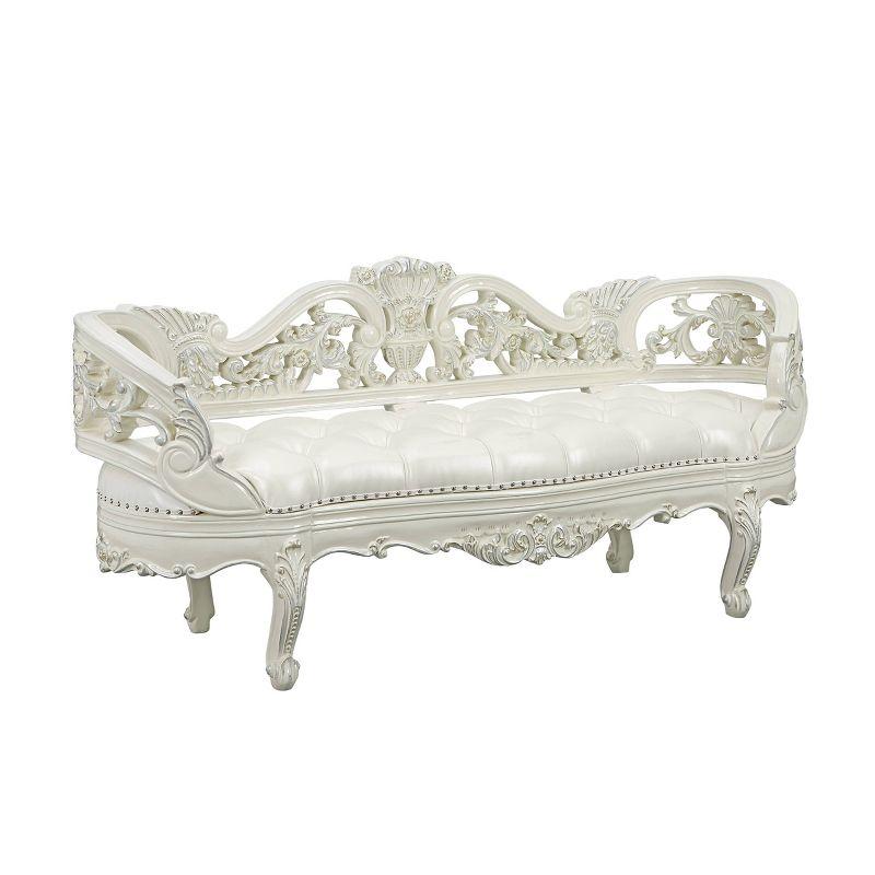 76" Adara Ottoman and Bench Antique White Finish - Acme Furniture: Rococo Style, No Assembly Required