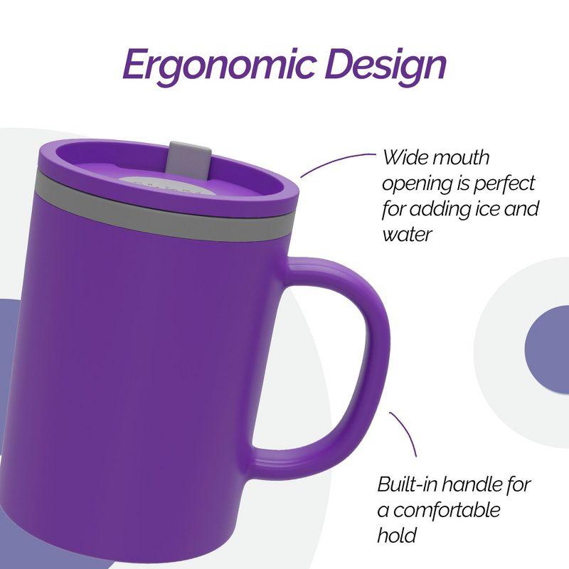 Copco Iconic 16oz Double Wall Insulated Desk Mug with Lid & Handle, Set of 2, BPA-Free Reusable Plastic, Spill-Proof, Wide Mouth (Purple/Light Purple)