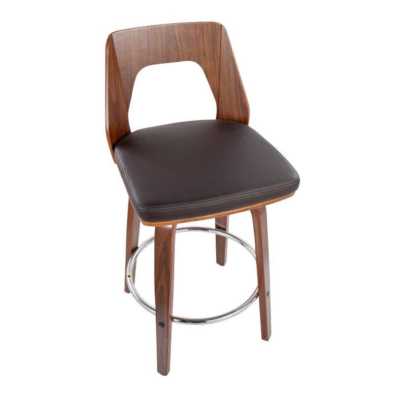 LumiSource Set of 2 Trilogy Upholstered Counter Height Barstools Brown/Walnut: Swivel, Chrome-Plated, Faux Leather