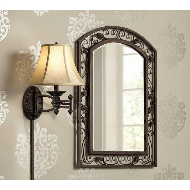 Franklin Iron Works Eden Arch Top Vanity Wall Mirror Rustic Beveled Bronze Metal Openwork Frame 25" Wide for Bathroom Bedroom Living Room Entryway