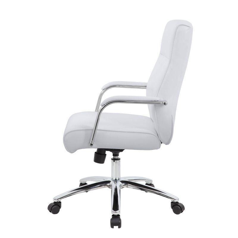 White Leather Executive Swivel Office Chair with Chrome Base