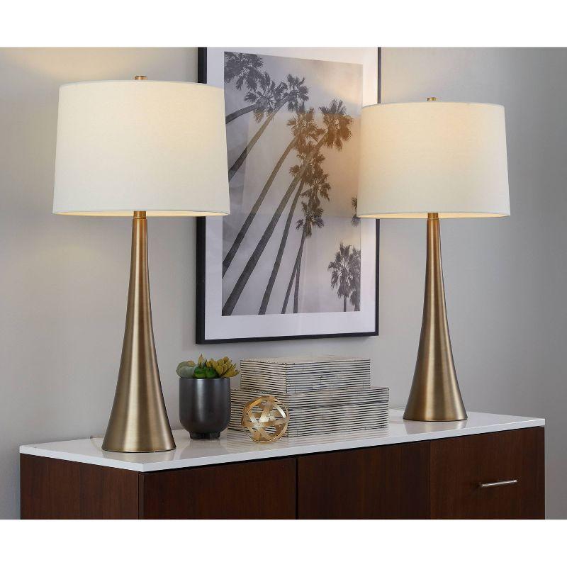 LumiSource (Set of 2) Diana 29" Contemporary Metal Table Lamps with White Linen Shade: UL Listed, Drum-Shaped