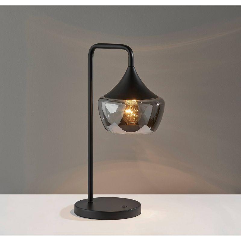 Contemporary Eliza Black Metal Table Lamp with Smoked Glass Shade