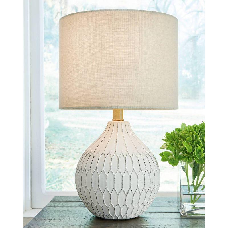 White Ceramic Retro-Inspired Table Lamp with Beige Shade