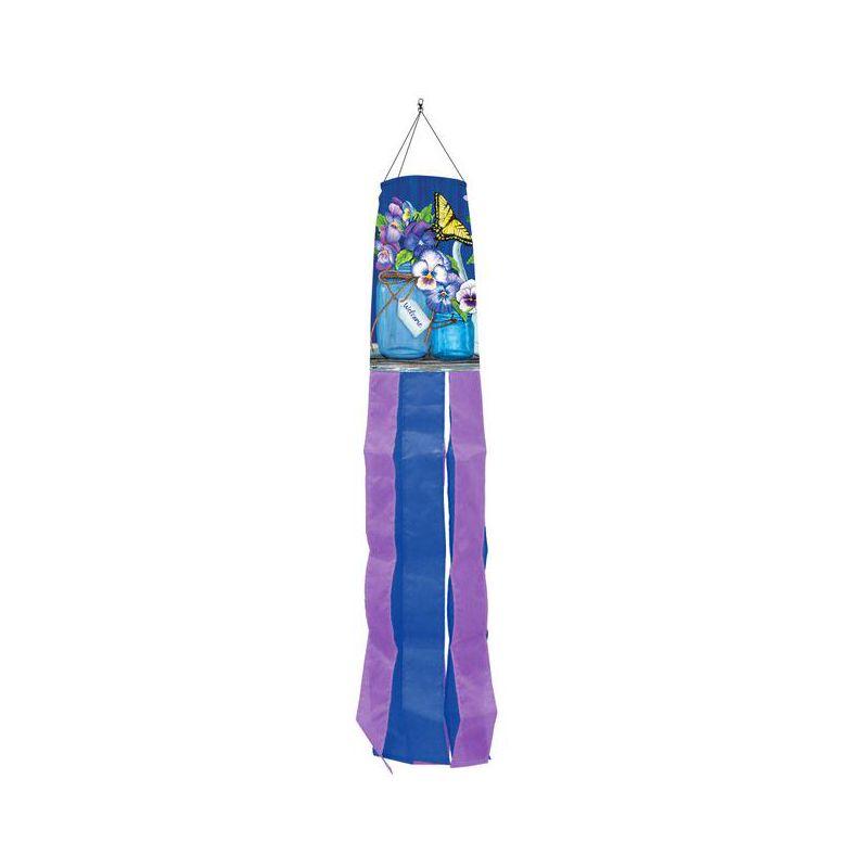 Butterflies and Pansies Spring Windsock with Blue and Purple Tails