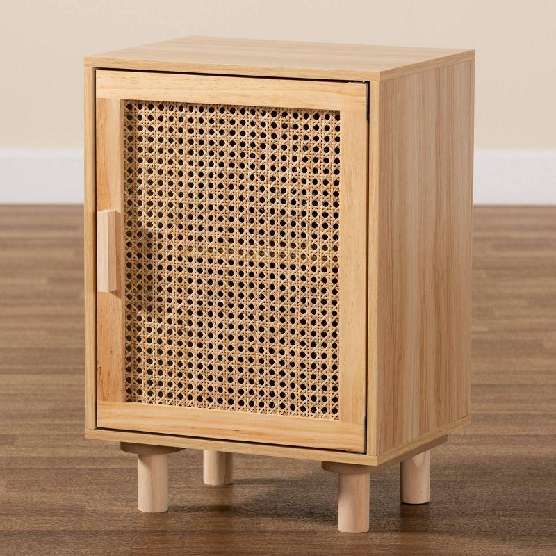 Maclean Rattan Wood 1 Door Nightstand Natural/Brown - Baxton Studio