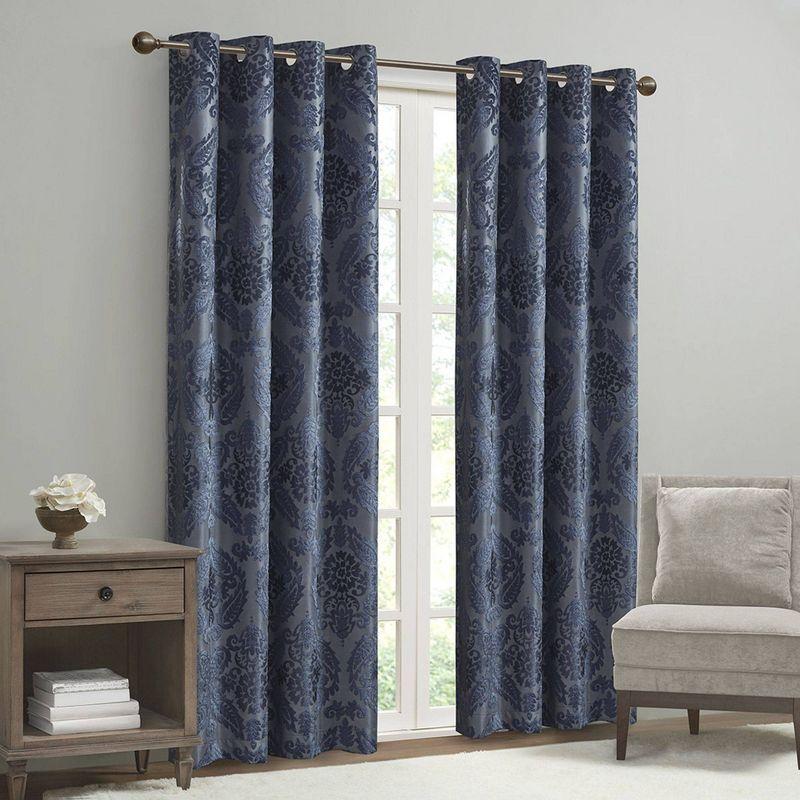 Madison Park Amelia Knitted Jacquard Paisley Total Blackout Grommet Top Single Curtain Panel