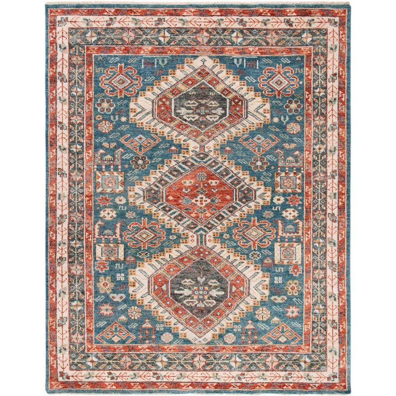 Hand-Knotted Samarkand Blue & Green Wool 6' x 9' Area Rug