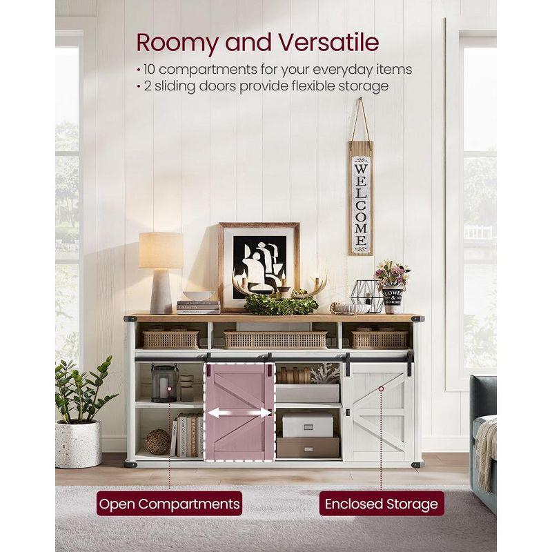 VASAGLE TV Stand for TVs up to 65 Inches, Farmhouse Entertainment Center with Sliding Barn Doors, TV Console Table Rustic White and Honey Brown