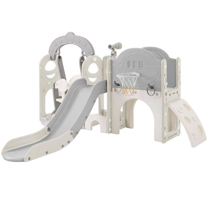Mocoloo Toddler Slide and Swing Set 7 in 1, Kids Climber Slide Playset with with Ball & Hoop, Telescope