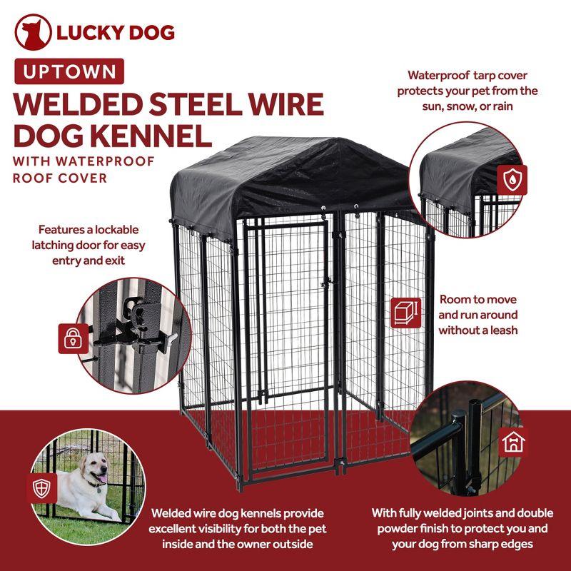 Lucky Dog STAY Series Black Powder Coat Steel Frame Villa Dog Kennel with Waterproof Canopy Roof and Single Gate Door