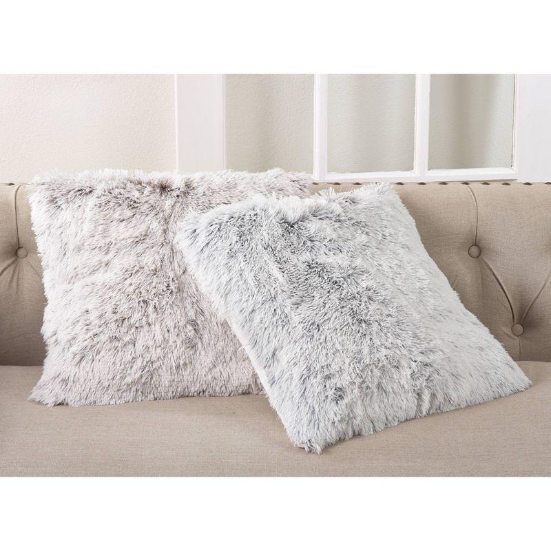 White Juneau Two-Tone Faux Fur Throw Pillow (18") - Saro Lifestyle: Contemporary Square Design, Removable Cover, Indoor Use