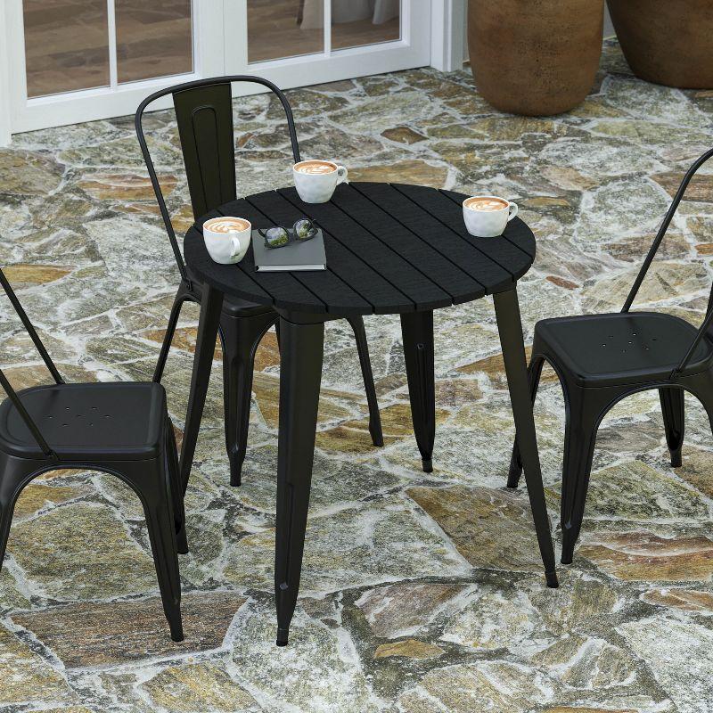 Merrick Lane Indoor/Outdoor Dining Table, 30" Round All Weather Black Poly Resin Top with Black Steel Base