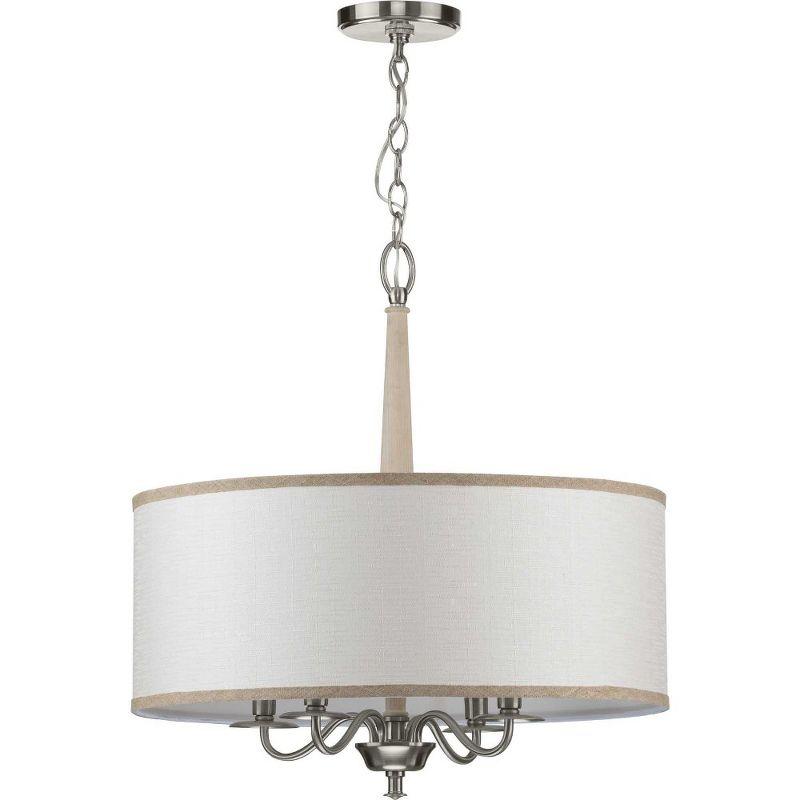 Progress Lighting Durrell 4-Light Chandelier, Brushed Nickel, Sailcloth Linen Shade