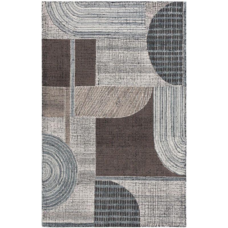 Ivory and Gray Hand-Tufted Wool Abstract Area Rug, 5' x 8'