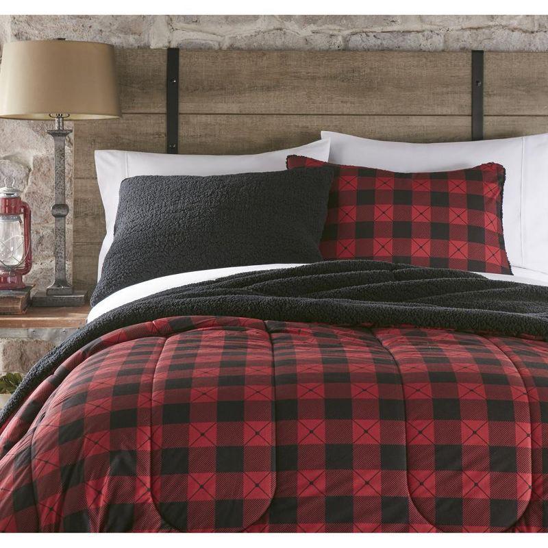 Twin Buffalo Check Red Reversible Micro Flannel Comforter Set