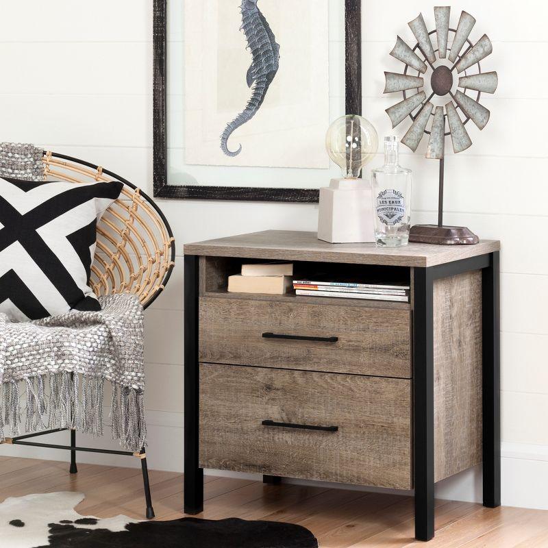 Munich 2-Drawer Nightstand - End Table with Storage Weathered Oak and Matte Black