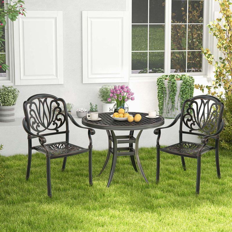 Bronze Cast Aluminum Stackable Outdoor Dining Chairs with Armrests