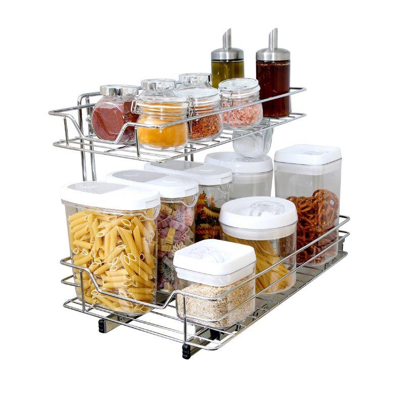 Smart Design Medium Steel 2-Tier Pull Out Cabinet Shelf - Chrome