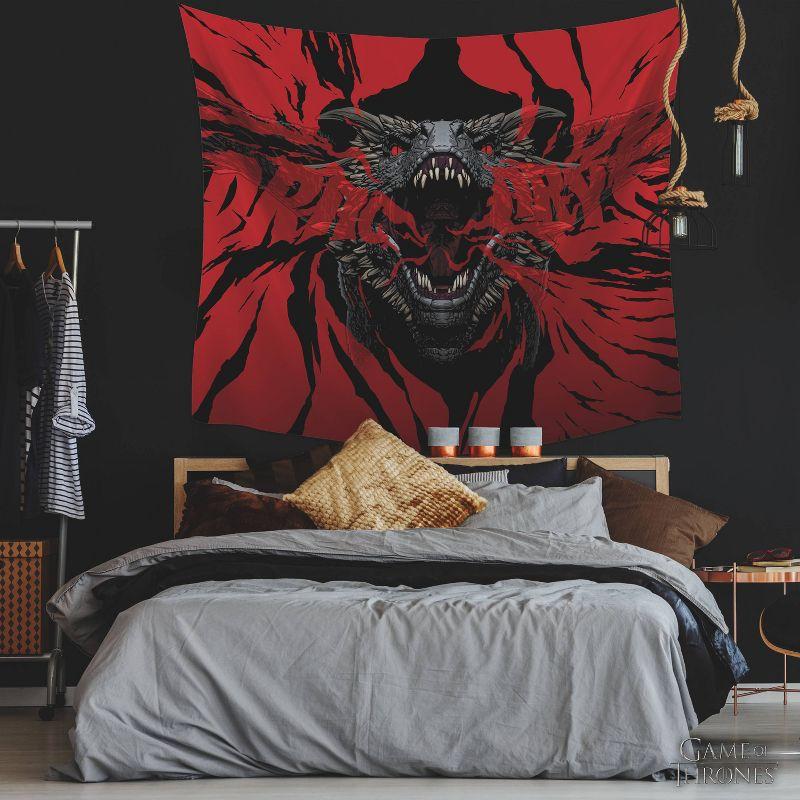 Game of Thrones Dragon Kids' Tapestry Black/Red - RoomMates: Polyester Self-Adhesive Wall Mural, Animal Icon, 60x52