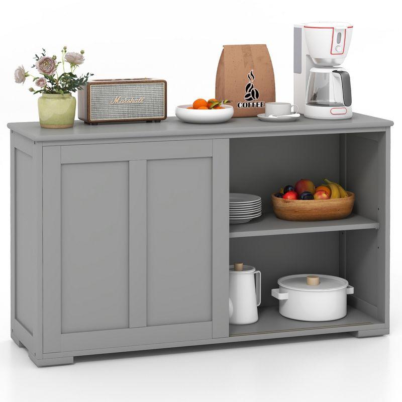 Costway Kitchen Storage Cabinet Sideboard Buffet Cupboard Wood Sliding Door Pantry Gray