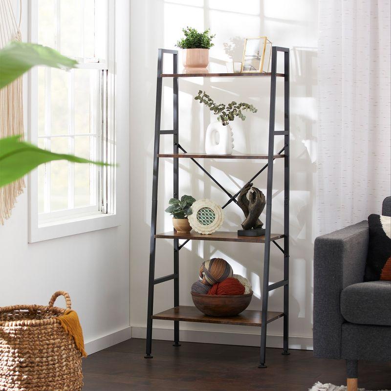 Jomeed Rustic Modern 4-Tier Brown Wood and Steel Bookshelf