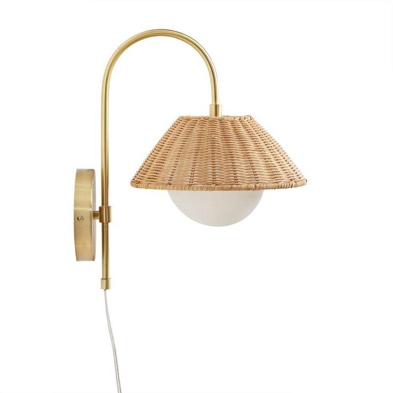 Ink+Ivy Laguna Rattan Weave Wall Sconce Gold: Iron Body, Frosted Globe, 1 E12 Socket