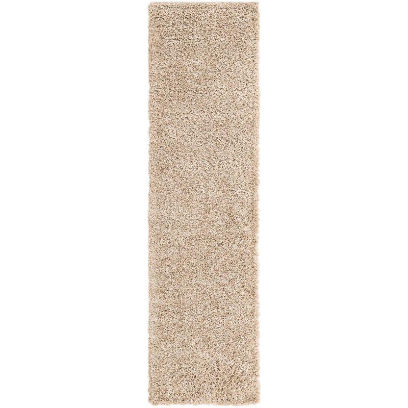 Ivory Shag Runner Rug with Stain-Resistant Synthetic Fibers