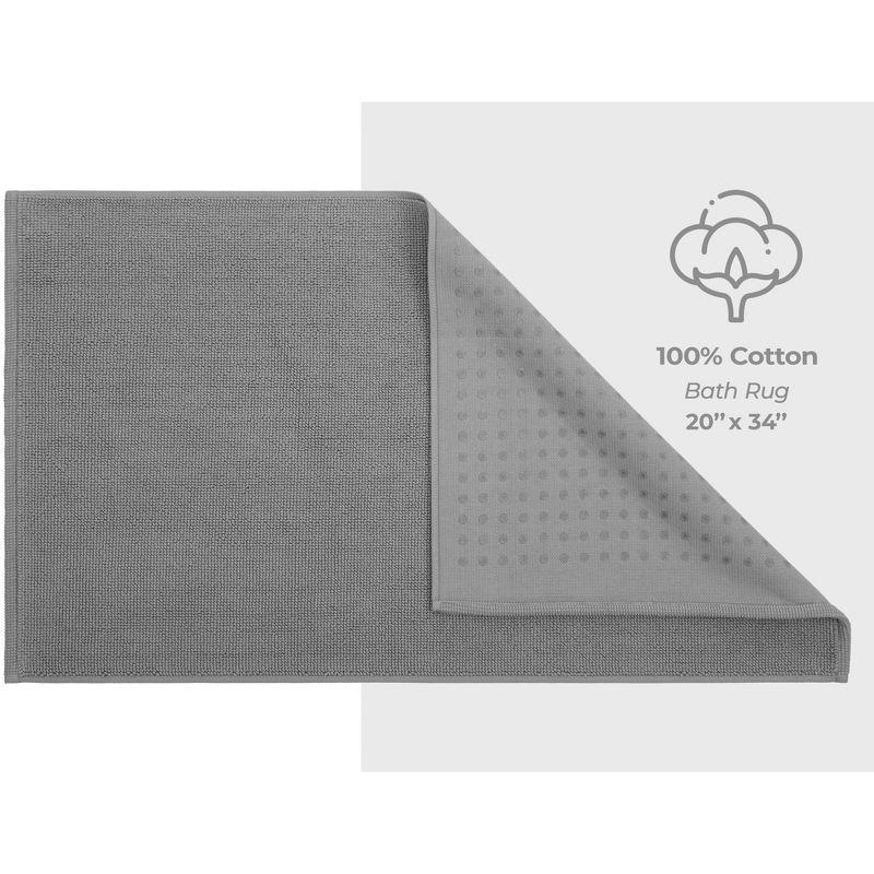 American Soft Linen 100% Cotton Bath Mat Rugs, 20x34 inches Slip Resistant Bottom Base Bath Mats for Bathroom, Rockridge Grey