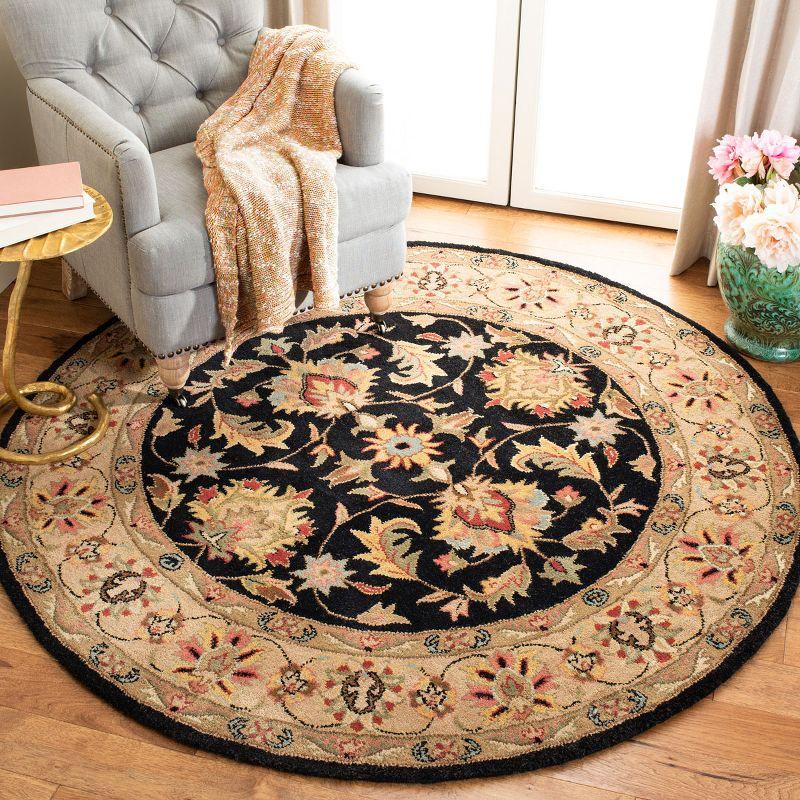 Elegant Heritage 42" Round Black Wool Hand-Tufted Rug