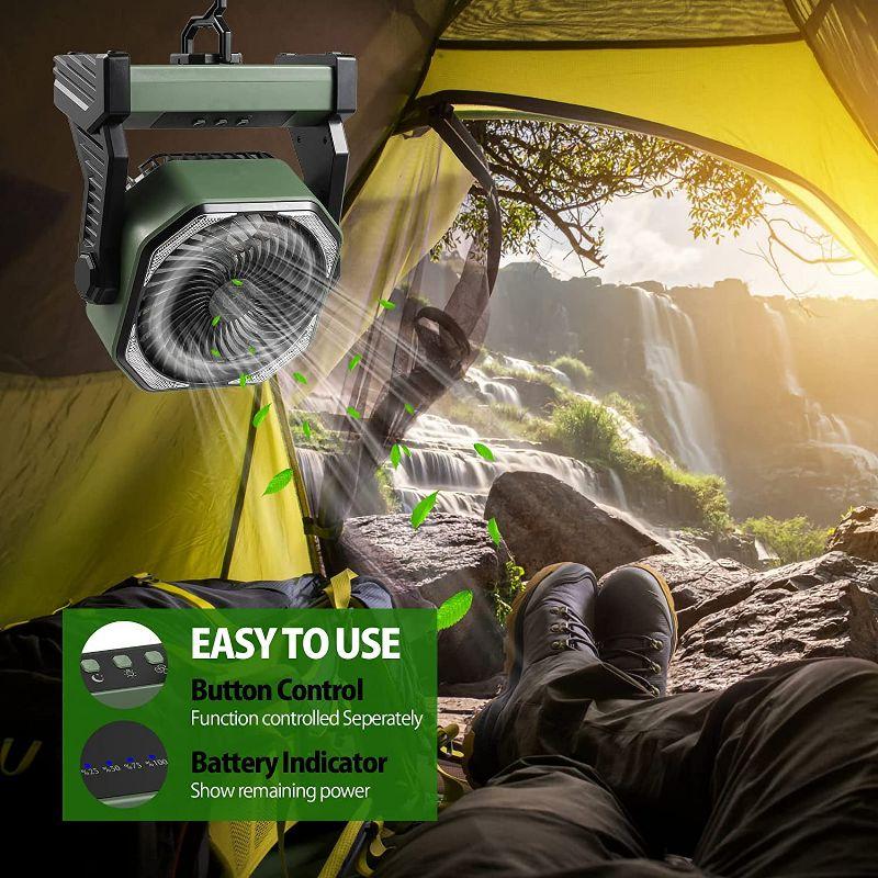 Panergy 20000mAh Battery Operated Portable Fan 8 inch Rechargeable Camping Fan with LED Light with Hanging Hook - Green