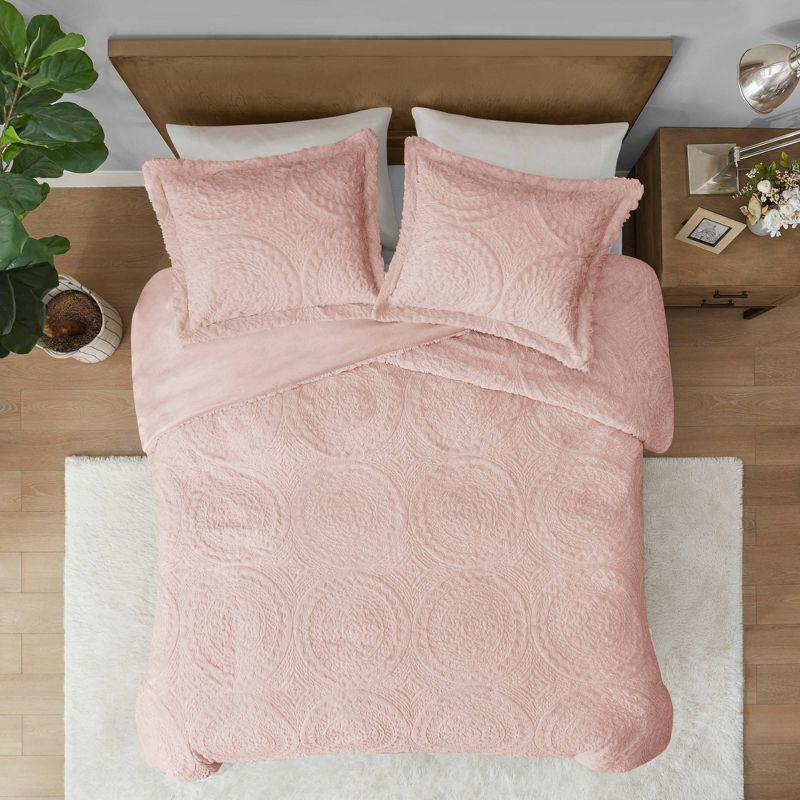 Madison Park Arya Embroidered Medallion Faux Fur Ultra Plush Comforter Set