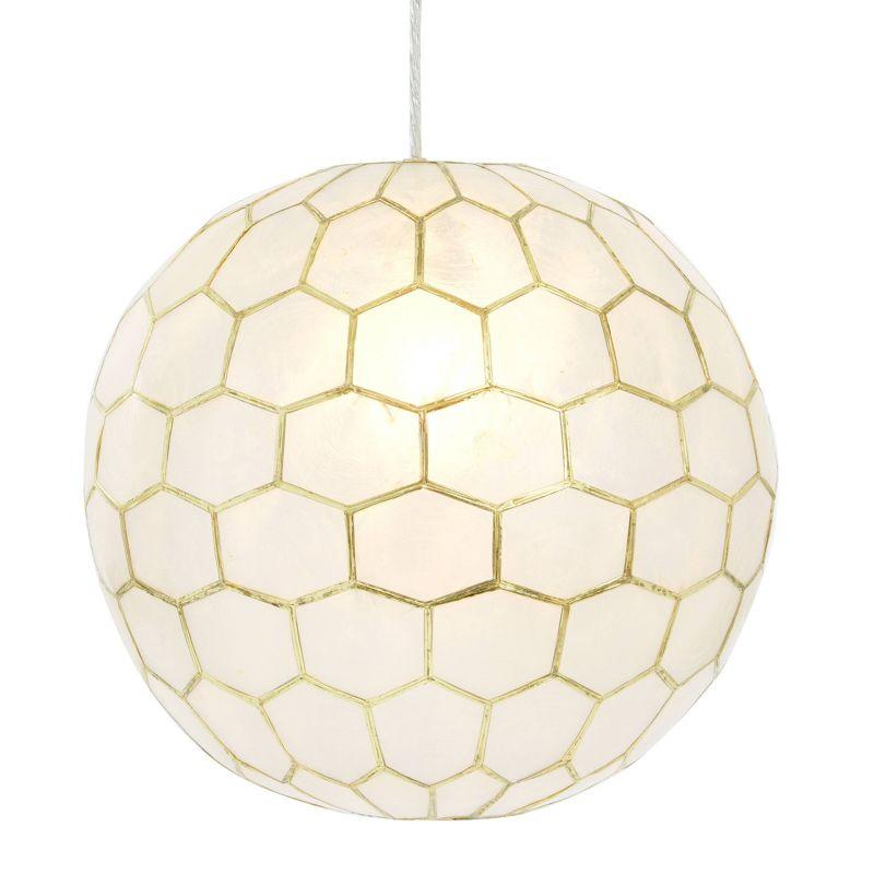 Storied Home 14"x13" Capiz Honeycomb Globe Pendant Light Capiz White Seashells Antique Gold: ETL Listed, Iron Frame, No Bulbs Included