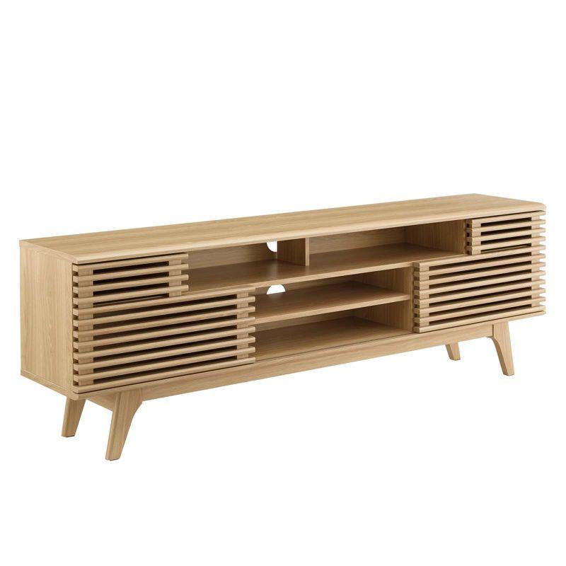 Render Media Console TV Stand for TVs up to 80" Brown - Modway: Mid-Century Modern, Adjustable Shelves, Cable Management