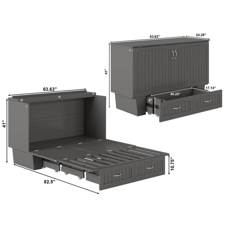 Queen Nantucket Murphy Bed Chest USB Turbo Charger Gray - AFI: Space-Saving, Built-In Charging, No Box Spring Required