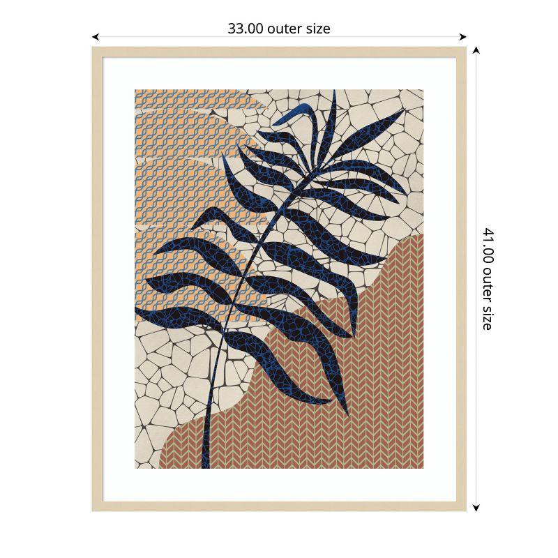 Palm Leaf Mosaic Design Natural Wood Framed Abstract Print