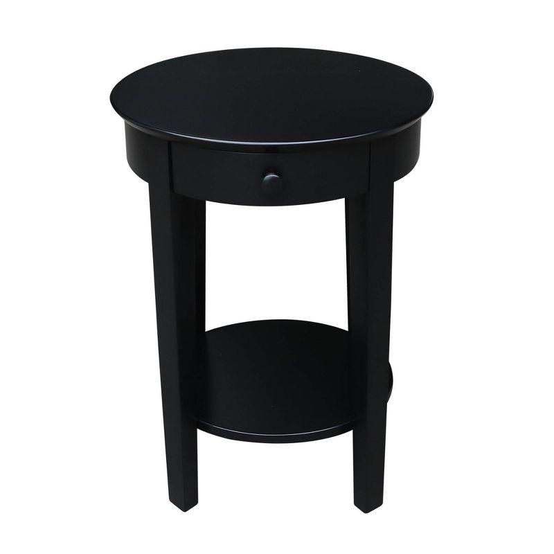 International Concepts Phillips Accent Table with Drawer Black: Solid Parawood, Mid-Century Modern, Square Shape