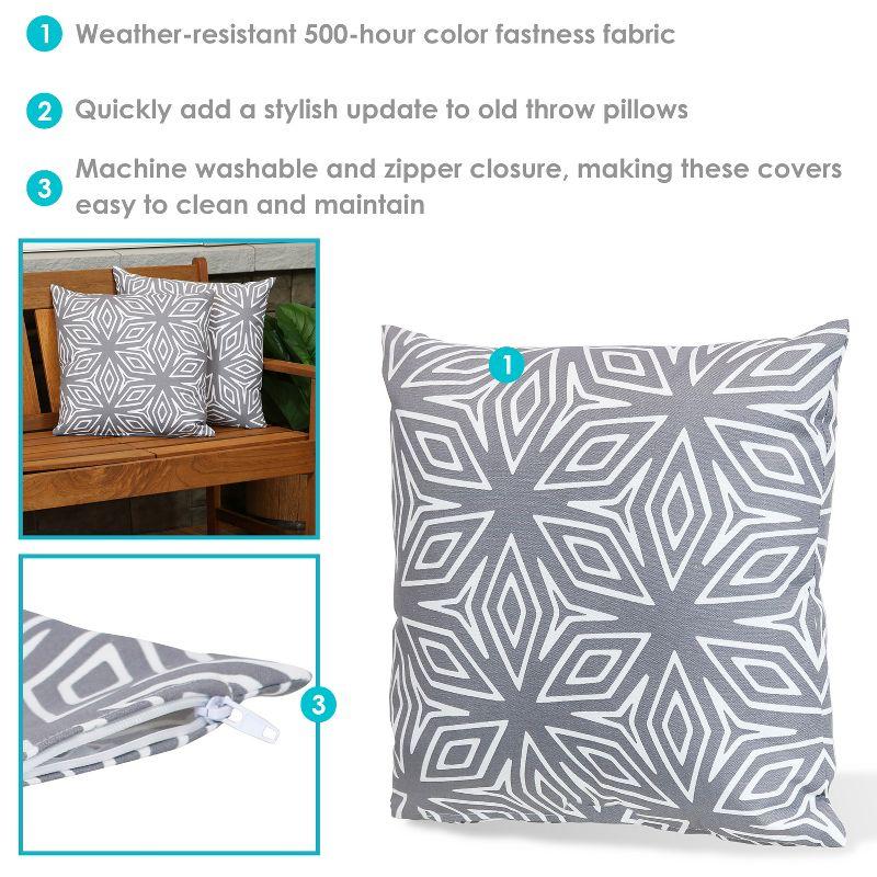 Sunnydaze Indoor/Outdoor Weather-Resistant Polyester Square Decorative Pillow Cover Only with Zipper Closures - 17" x 17" - Gray Geometric - 2pk