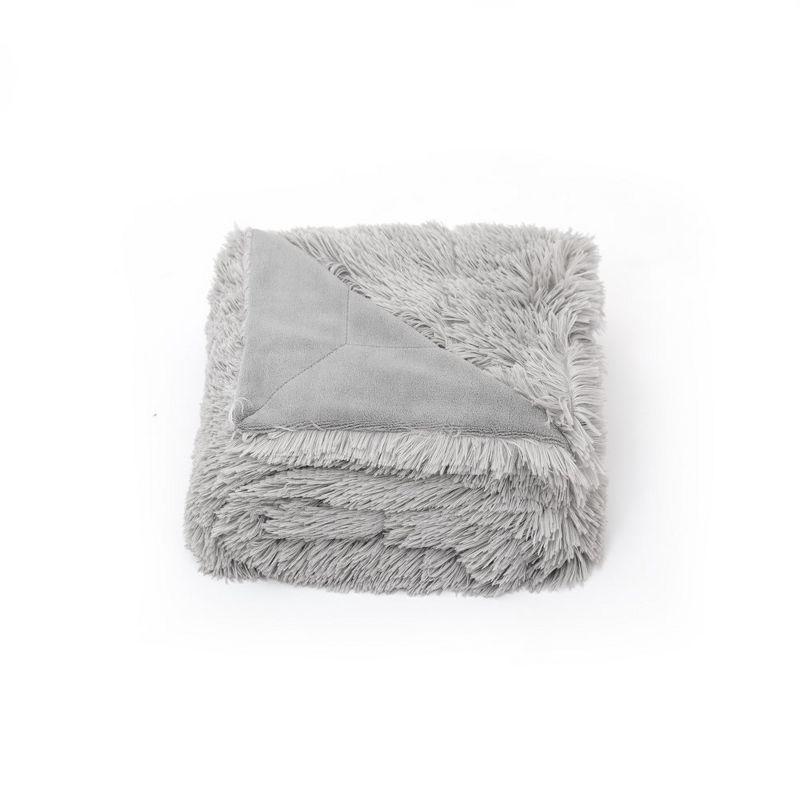 Cheer Collection Long Shaggy Hair Throw Blanket - Silver (60" x 70")