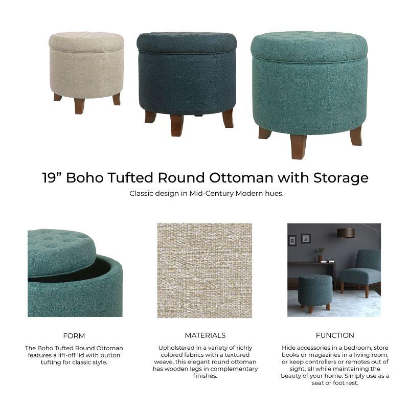 Boho Tufted Storage Ottoman Purple - HomePop: Round, Footstool, Wood Legs, 250lb Capacity