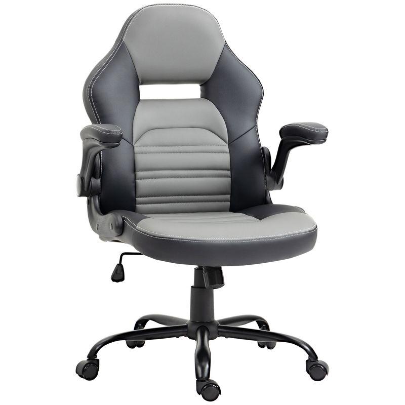 Vinsetto Ergonomic Gaming Chair, Racing Style Computer Chair, Executive Home Office Desk Chair with Faux PU Leather, Tilt, Swivel Wheels, Black / Gray