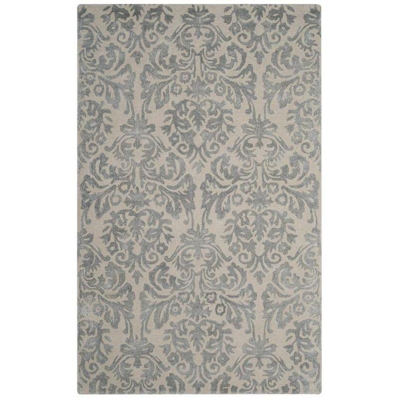 Ivory and Silver Hand-Tufted Wool Area Rug, 5' x 8'