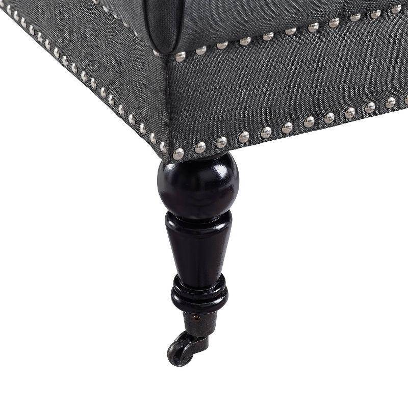 Isabelle Charcoal Linen 35" Square Tufted Ottoman with Nailhead Trim