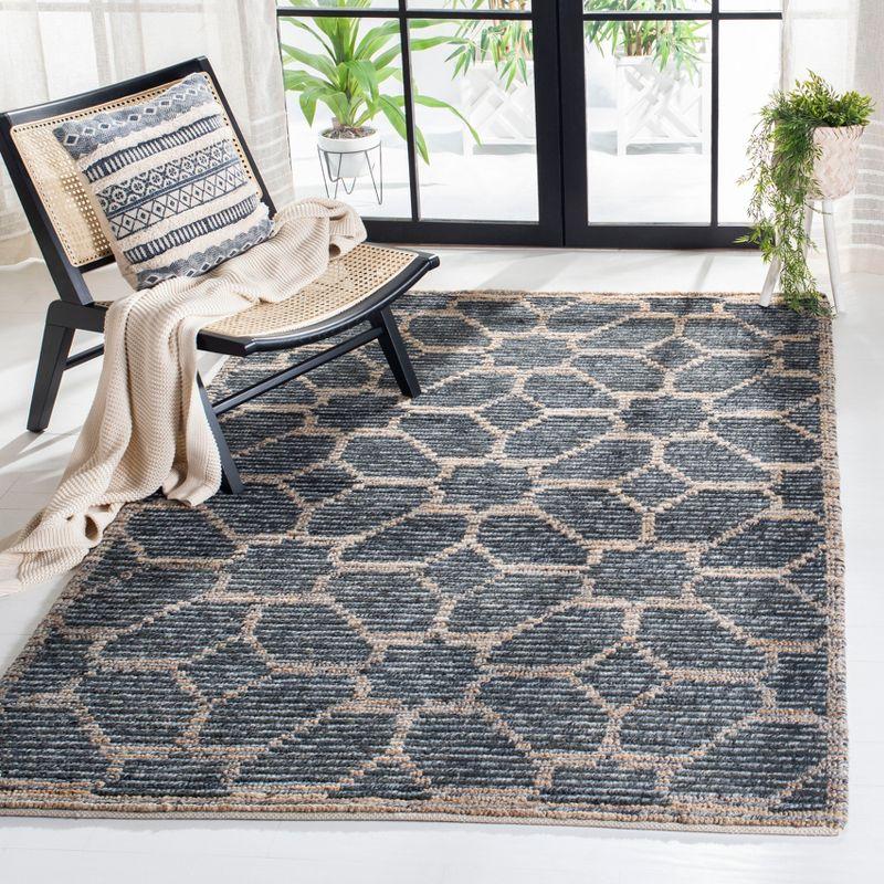 Beige and Charcoal Geometric Hand-Knotted Wool Area Rug