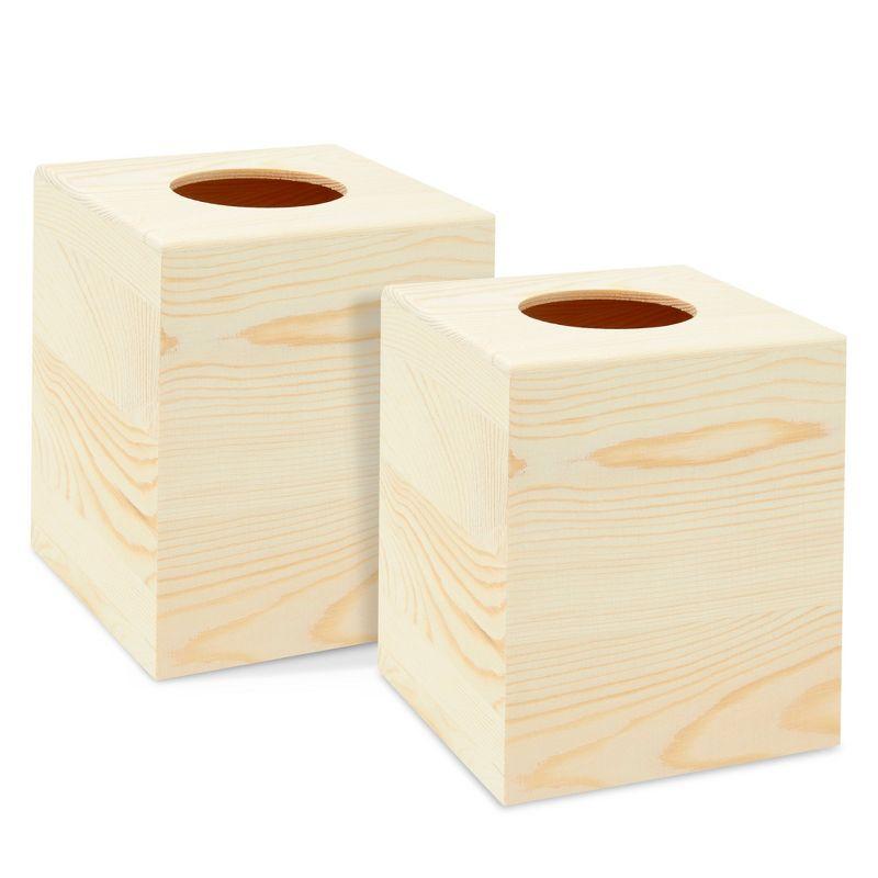 Juvale 2 Pack Unfinished Wood Tissue Box Cover for DIY Crafts, Home Decor, 5 x 5.5 in