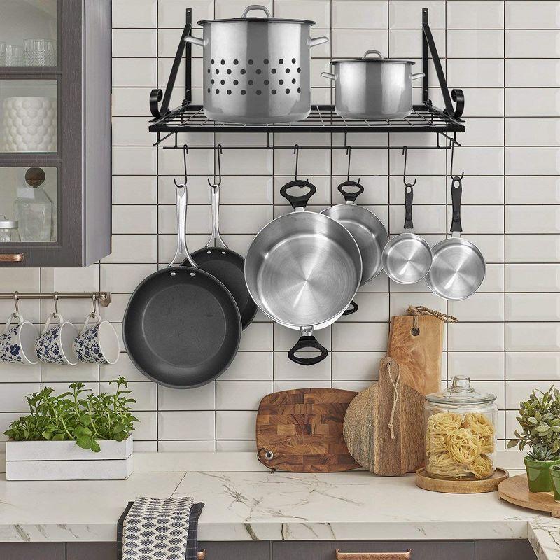 Sorbus Kitchen Wall Pot Pan Rack With 10 Hooks Black