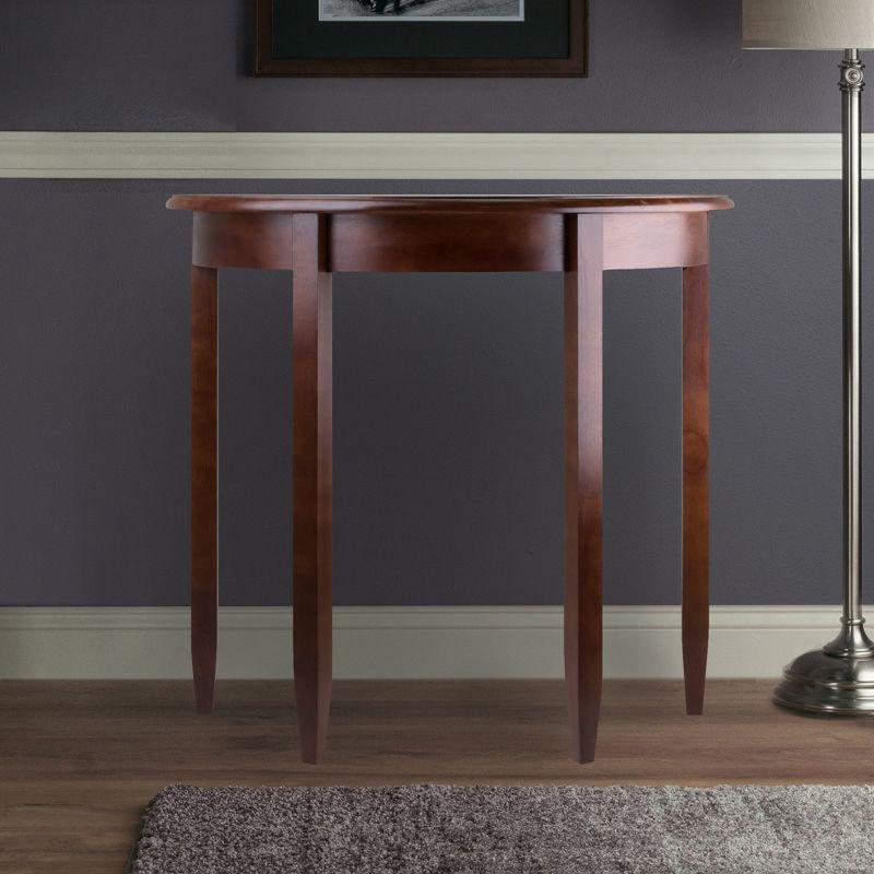 Concord Half Moon Accent Table: Antique Walnut, Tapered Legs, Space-Saving Design - Winsome