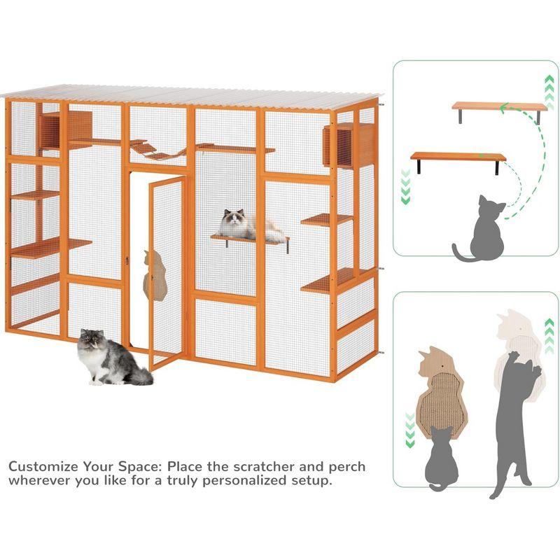 COZIWOW Outdoor Cat Enclosure, Catio Pet Safe House, 104" Extra Large Indoor Window Box with 7 Platforms, Resting Houses, and Walk-In Door, Orange